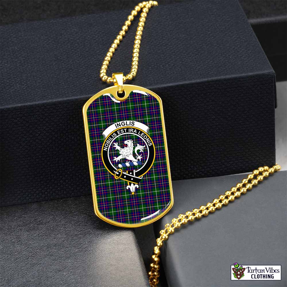 Inglis Tartan Dog Tag Necklace with Family Crest Gold No - Tartan Vibes Clothing