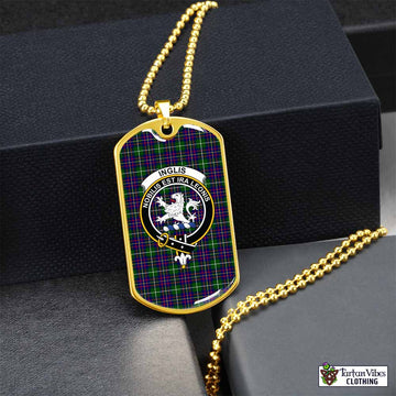 Tartan Vibes Clothing Inglis Tartan Dog Tag Necklace with Family Crest