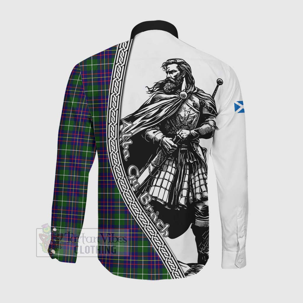 Inglis Tartan Clan Crest Long Sleeve Button Shirt with Highlander Warrior Celtic Style Men's Shirt - Tartan Vibes Clothing