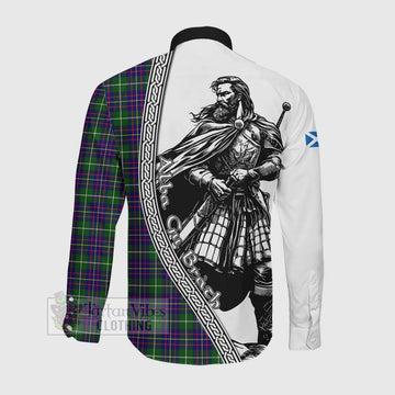 Inglis Tartan Clan Crest Long Sleeve Button Shirt with Highlander Warrior Celtic Style Men's Shirt - Tartan Vibes Clothing