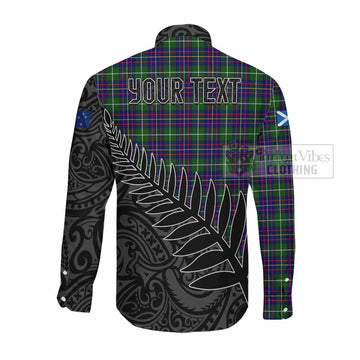 Tartan Vibes Clothing Inglis Crest Tartan Long Sleeve Button Shirt with New Zealand Silver Fern Half Style