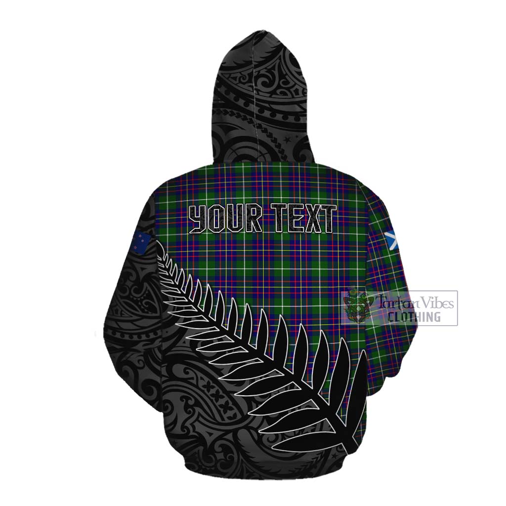 Tartan Vibes Clothing Inglis Crest Tartan Cotton Hoodie with New Zealand Silver Fern Half Style