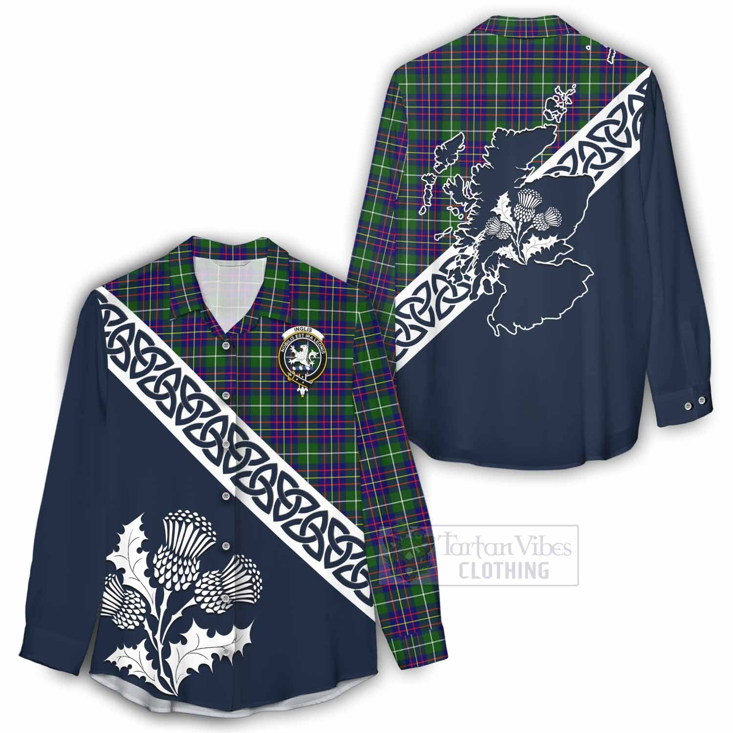 Inglis Tartan Women's Casual Shirt Featuring Thistle and Scotland Map - Tartan Vibes Clothing