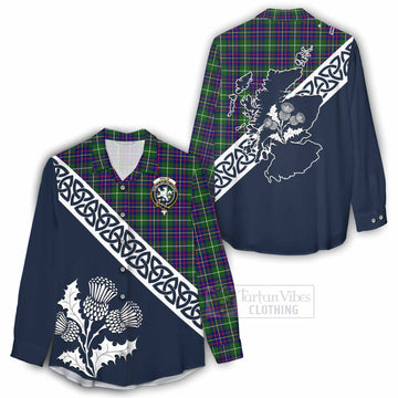 Inglis Tartan Women's Casual Shirt Featuring Thistle and Scotland Map - Tartan Vibes Clothing