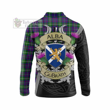 Inglis Tartan Family Crest Long Sleeve Polo Shirt Lion Rampant Royal Thistle Shield Celtic Inspired - Tartan Vibes Clothing