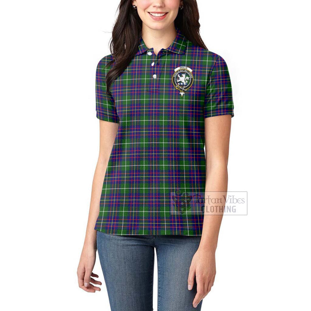 Inglis Tartan Women's Polo Shirt with Family Crest Celtic Skull Style - Tartan Vibes Clothing