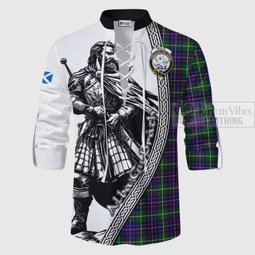 Inglis Tartan Clan Crest Ghillie Kilt Shirt with Highlander Warrior Celtic Style - Tartan Vibes Clothing