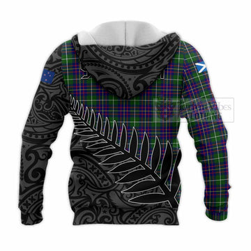 Tartan Vibes Clothing Inglis Crest Tartan Knitted Hoodie with New Zealand Silver Fern Half Style