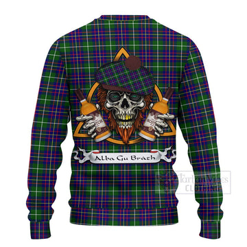 Inglis Tartan Ugly Sweater with Family Crest and Bearded Skull Holding Bottles of Whiskey - Tartan Vibes Clothing