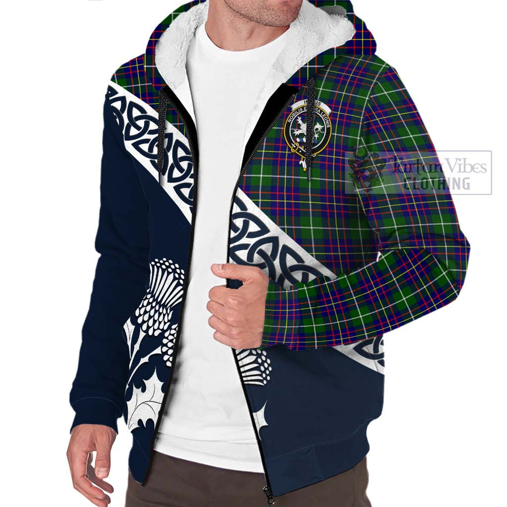 Inglis Tartan Sherpa Hoodie Featuring Thistle and Scotland Map - Tartan Vibes Clothing