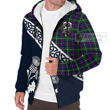 Inglis Tartan Sherpa Hoodie Featuring Thistle and Scotland Map - Tartan Vibes Clothing