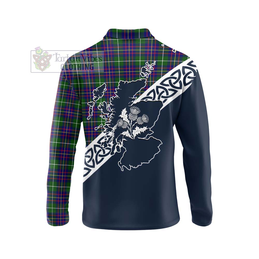 Inglis Tartan Long Sleeve Polo Shirt Featuring Thistle and Scotland Map - Tartan Vibes Clothing
