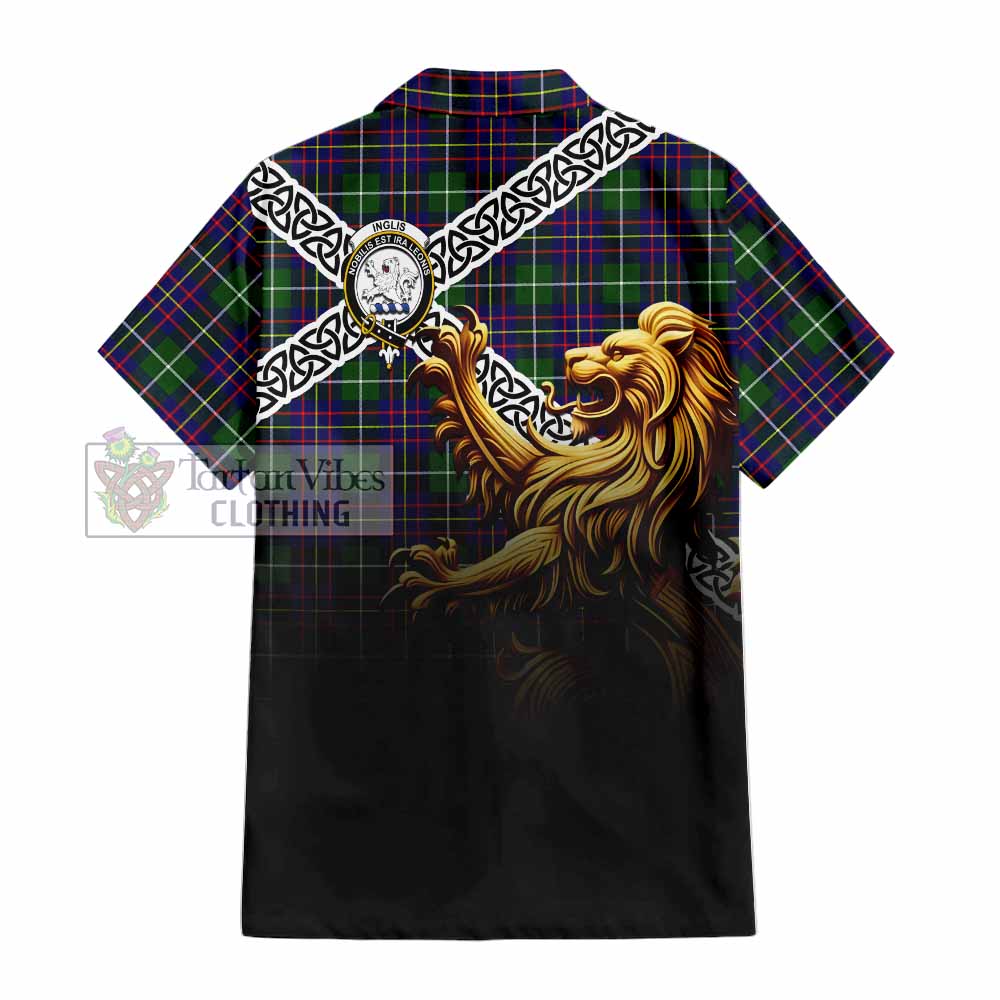 Inglis Crest Tartan Hawaiian Shirt with Golden Lion Emblem Celtic Style - Tartan Vibes Clothing