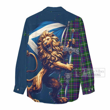 Inglis Tartan Family Crest Women's Casual Shirt with Scottish Majestic Lion - Tartan Vibes Clothing