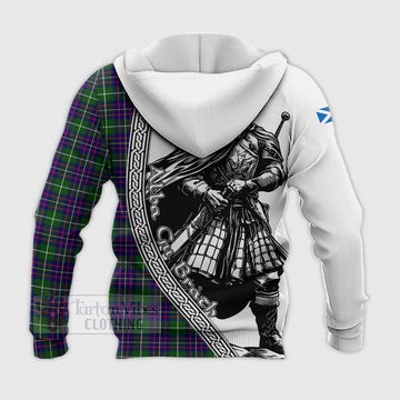 Inglis Tartan Clan Crest Knitted Hoodie with Highlander Warrior Celtic Style - Tartan Vibes Clothing