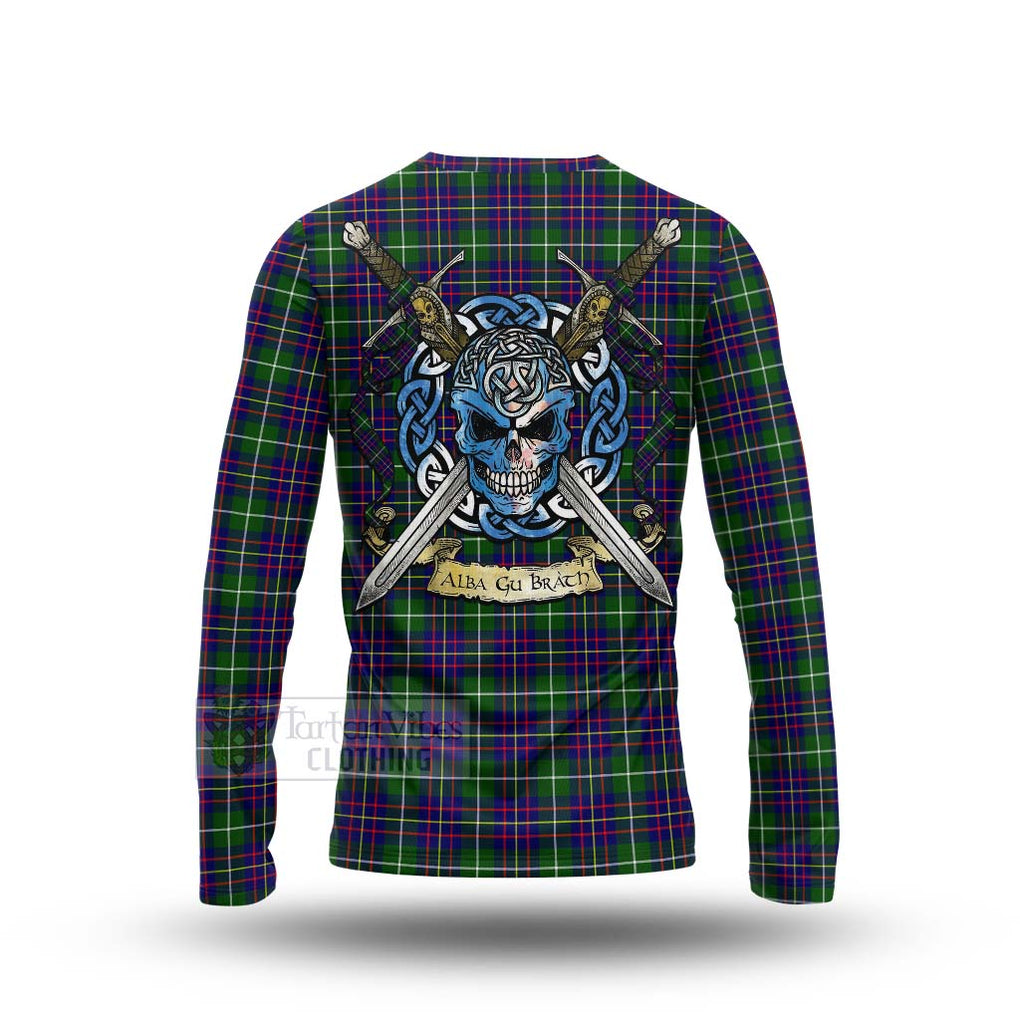 Inglis Tartan Long Sleeve T-Shirt with Family Crest Celtic Skull Style - Tartan Vibes Clothing