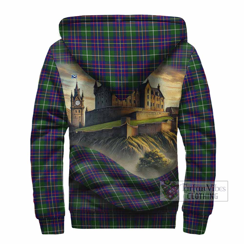 Inglis Tartan Family Crest Sherpa Hoodie with Scottish Ancient Castle Style - Tartan Vibes Clothing