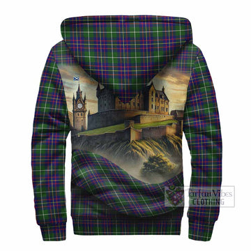 Inglis Tartan Family Crest Sherpa Hoodie with Scottish Ancient Castle Style - Tartan Vibes Clothing