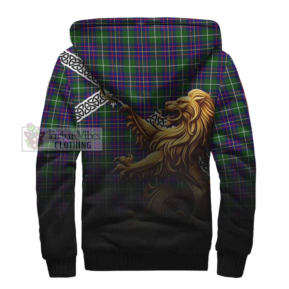 Inglis Crest Tartan Sherpa Hoodie with Golden Lion Emblem Celtic Style - Tartan Vibes Clothing