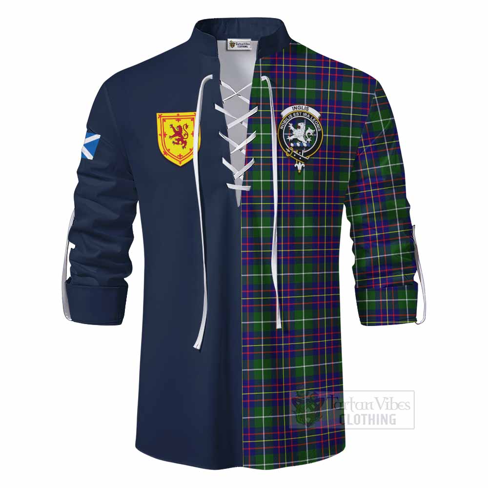 Inglis Tartan Ghillie Kilt Shirt Alba with Scottish Lion Royal Arm Half Style - Tartan Vibes Clothing