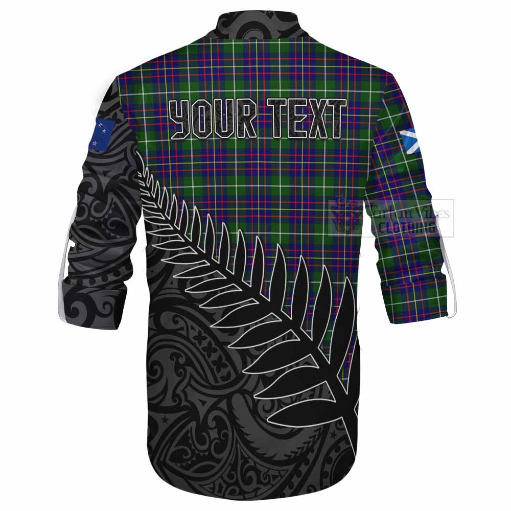 Tartan Vibes Clothing Inglis Crest Tartan Ghillie Kilt Shirt with New Zealand Silver Fern Half Style