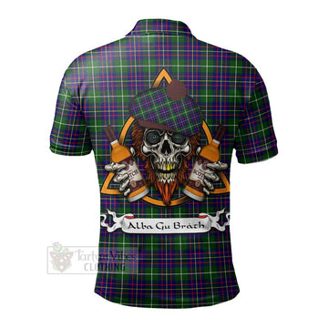 Inglis Tartan Polo Shirt with Family Crest and Bearded Skull Holding Bottles of Whiskey - Tartan Vibes Clothing