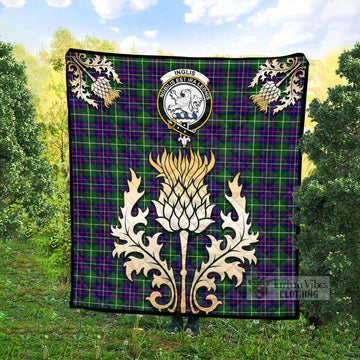 Tartan Vibes Clothing Inglis Tartan Quilt with Family Crest and Golden Thistle Style