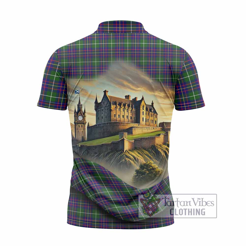 Inglis Tartan Family Crest Zipper Polo Shirt with Scottish Ancient Castle Style - Tartan Vibes Clothing