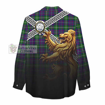 Inglis Crest Tartan Women's Casual Shirt with Golden Lion Emblem Celtic Style - Tartan Vibes Clothing