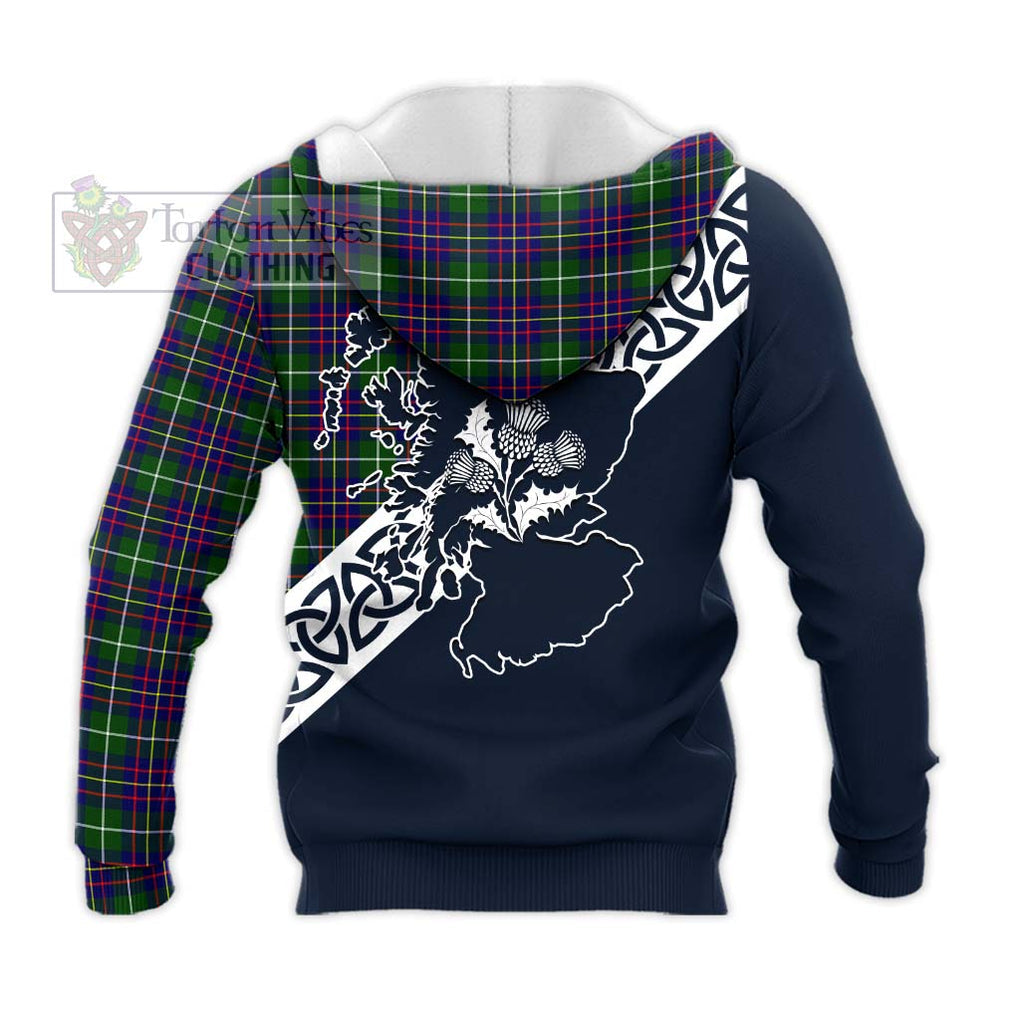 Inglis Tartan Knitted Hoodie Featuring Thistle and Scotland Map - Tartan Vibes Clothing