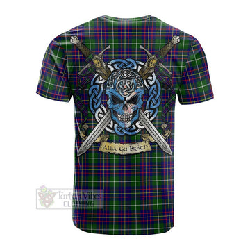 Inglis Tartan Cotton T-shirt with Family Crest Celtic Skull Style