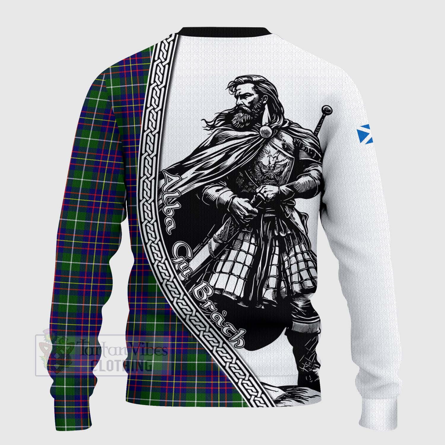 Inglis Tartan Clan Crest Knitted Sweater with Highlander Warrior Celtic Style - Tartan Vibes Clothing