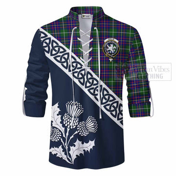 Inglis Tartan Ghillie Kilt Shirt Featuring Thistle and Scotland Map - Tartan Vibes Clothing