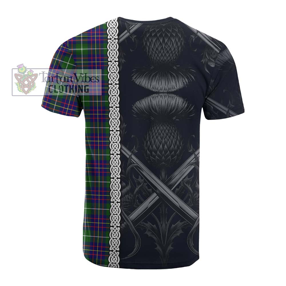 Inglis Tartan Cotton T-shirt with Family Crest Cross Sword Thistle Celtic Vibes - Tartan Vibes Clothing