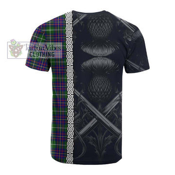 Inglis Tartan Cotton T-shirt with Family Crest Cross Sword Thistle Celtic Vibes