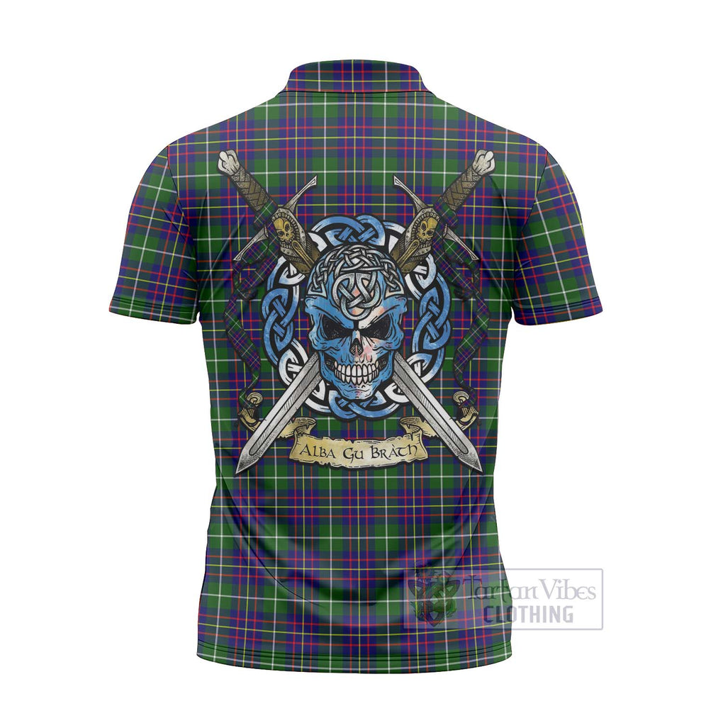 Inglis Tartan Zipper Polo Shirt with Family Crest Celtic Skull Style - Tartan Vibes Clothing
