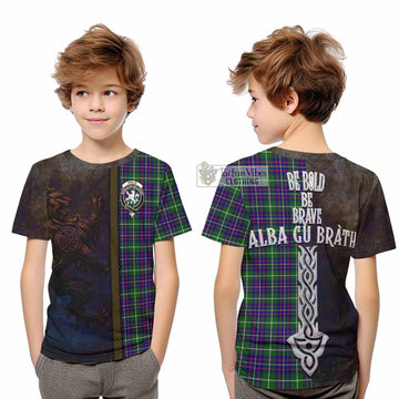 Inglis Tartan Family Crest Kid T-Shirt Alba Gu Brath Be Brave Lion Ancient Style - Tartan Vibes Clothing