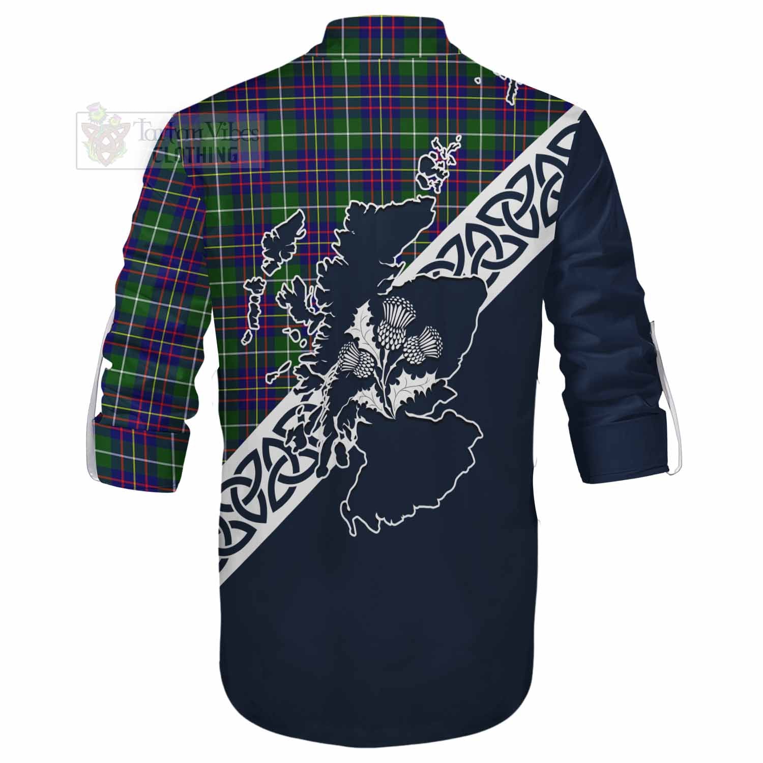 Inglis Tartan Ghillie Kilt Shirt Featuring Thistle and Scotland Map - Tartan Vibes Clothing