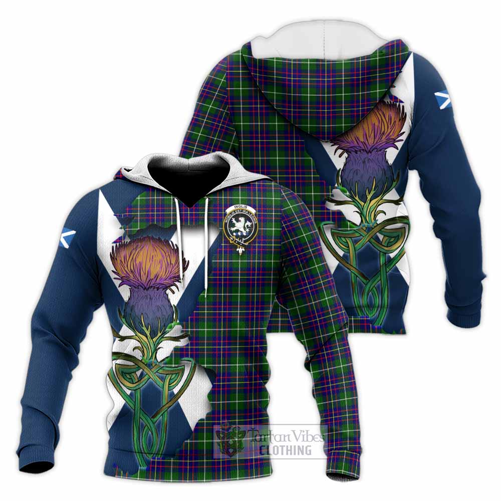Inglis Tartan Family Crest Knitted Hoodie Scottish Thistle Celtic Inspired - Tartan Vibes Clothing