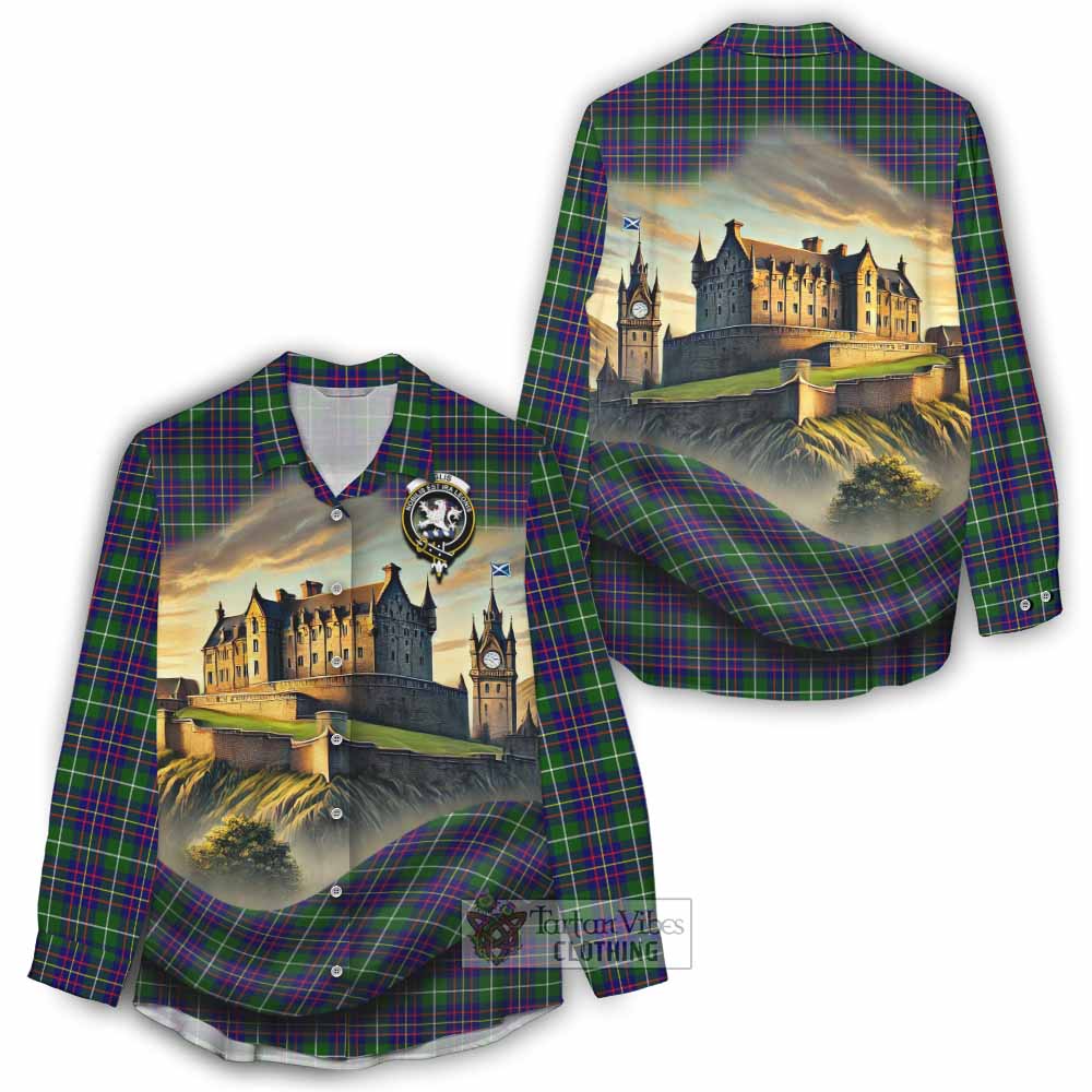 Inglis Tartan Family Crest Women's Casual Shirt with Scottish Ancient Castle Style - Tartan Vibes Clothing