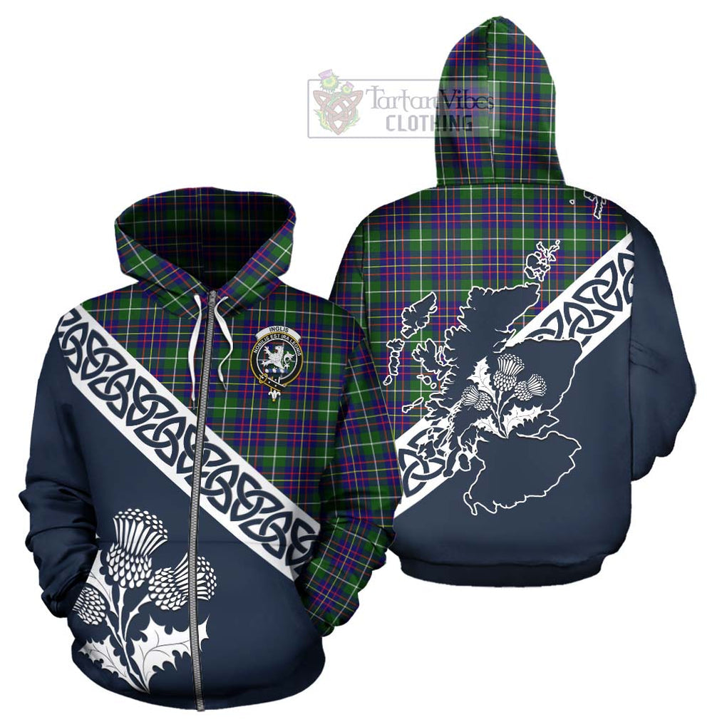 Inglis Tartan Hoodie Featuring Thistle and Scotland Map - Tartan Vibes Clothing