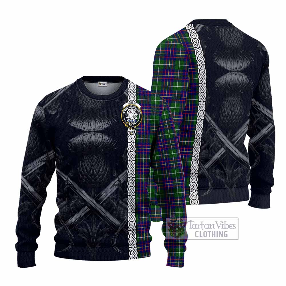 Inglis Tartan Knitted Sweater with Family Crest Cross Sword Thistle Celtic Vibes - Tartan Vibes Clothing