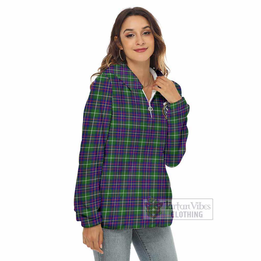 Inglis Tartan Women's Borg Fleece Hoodie with Half Zip with Family Crest - Tartan Vibes Clothing
