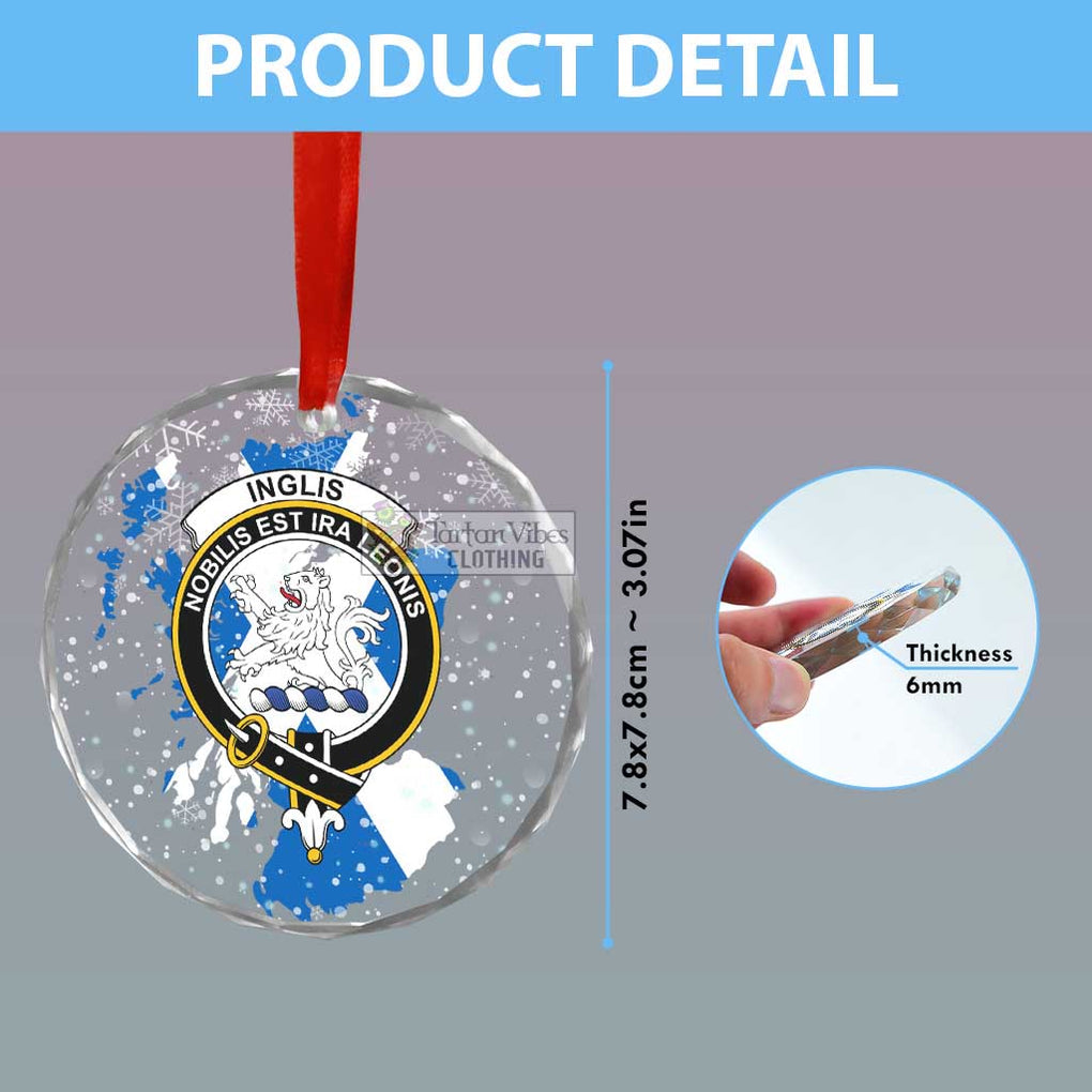Inglis Clan Crest Christmas Glass Ornament with Scotland Map - 2D-tartanvibesclothing