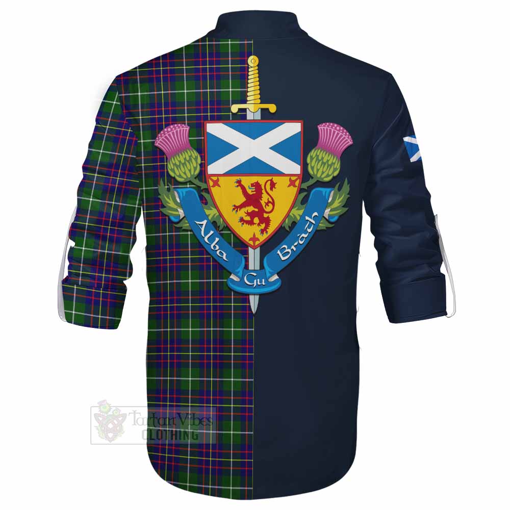 Inglis Tartan Ghillie Kilt Shirt Alba with Scottish Lion Royal Arm Half Style - Tartan Vibes Clothing