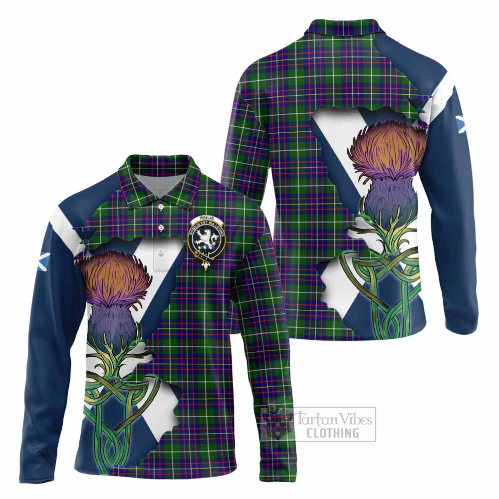 Inglis Tartan Family Crest Long Sleeve Polo Shirt Scottish Thistle Celtic Inspired - Tartan Vibes Clothing