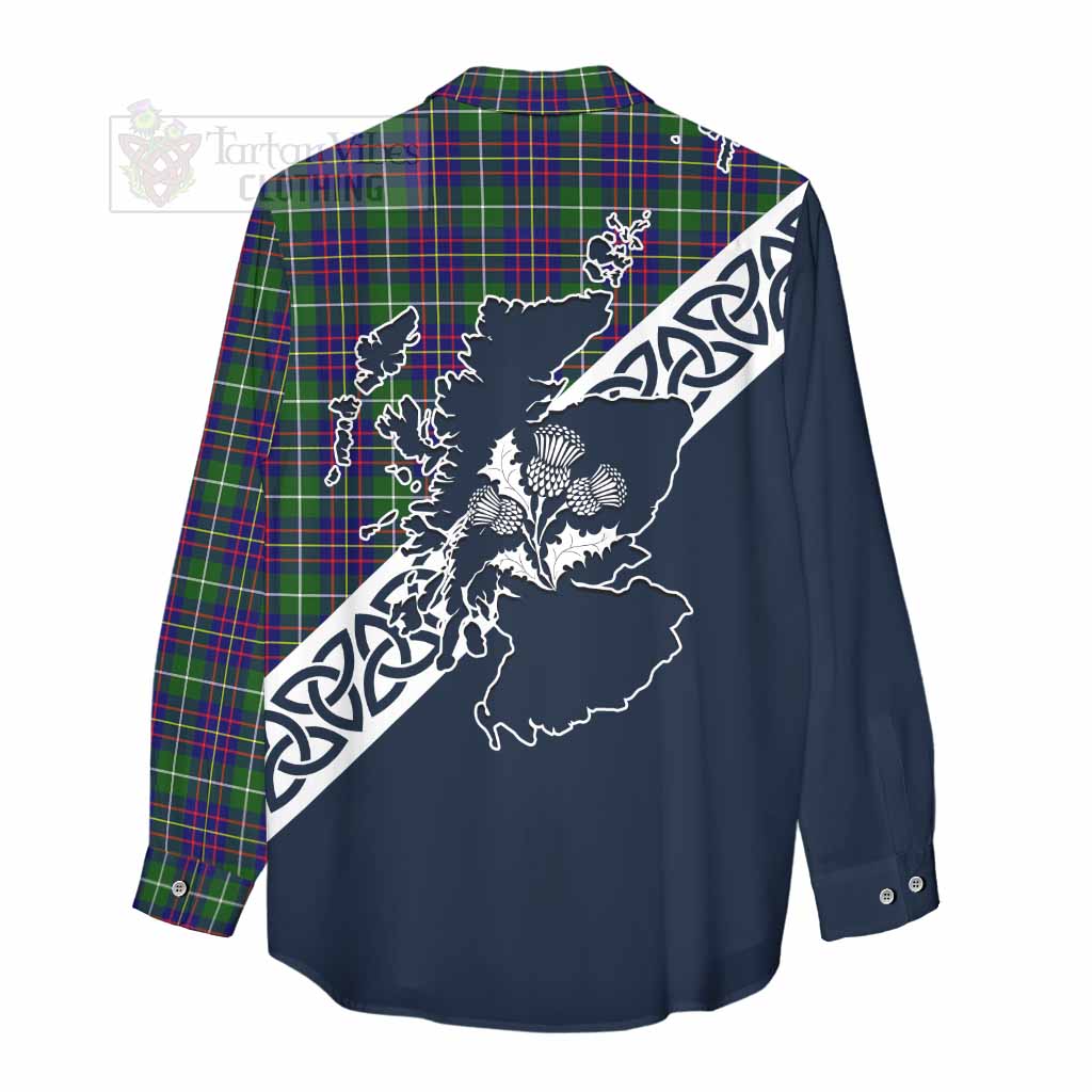 Inglis Tartan Women's Casual Shirt Featuring Thistle and Scotland Map - Tartan Vibes Clothing