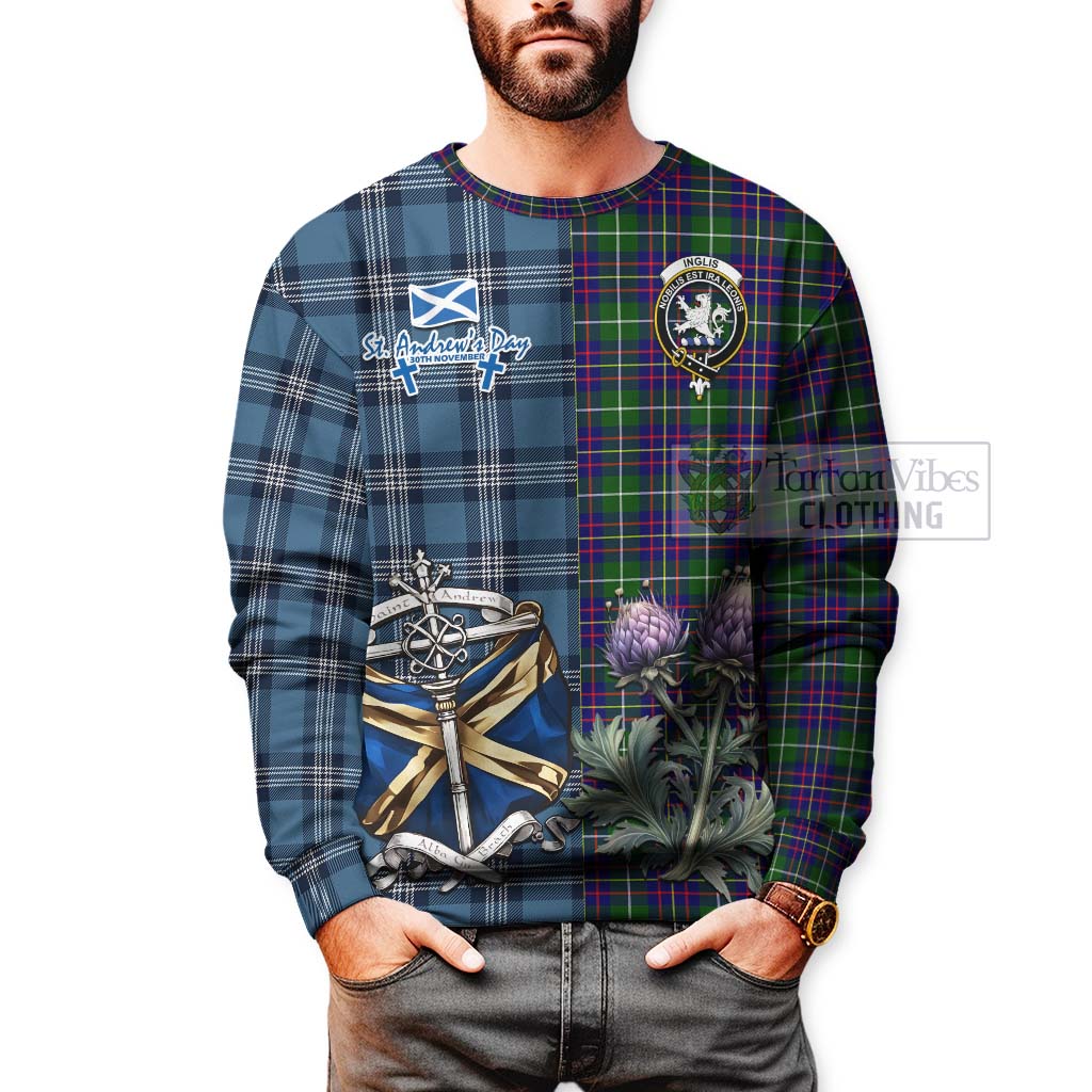 Inglis Tartan Sweatshirt Happy St. Andrew's Day Half Tartan Style - Tartan Vibes Clothing