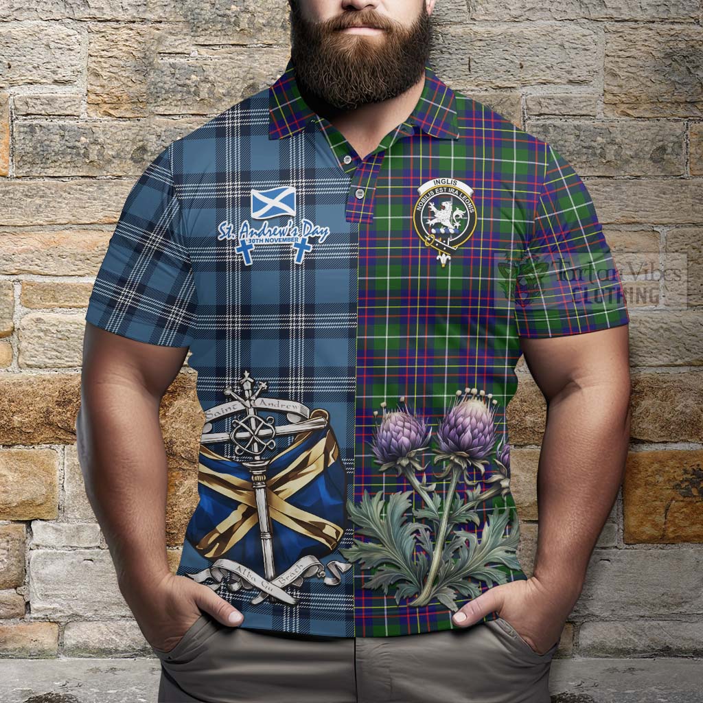 Inglis Tartan Polo Shirt Happy St. Andrew's Day Half Tartan Style - Tartan Vibes Clothing