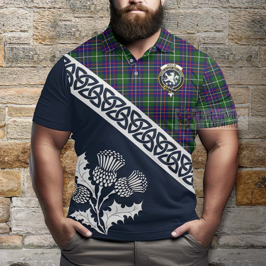 Inglis Tartan Polo Shirt Featuring Thistle and Scotland Map - Tartanvibesclothing Store